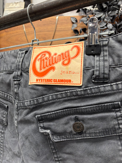 2000s Hysteric Glamour Grey Flared Leg Cargo Denim