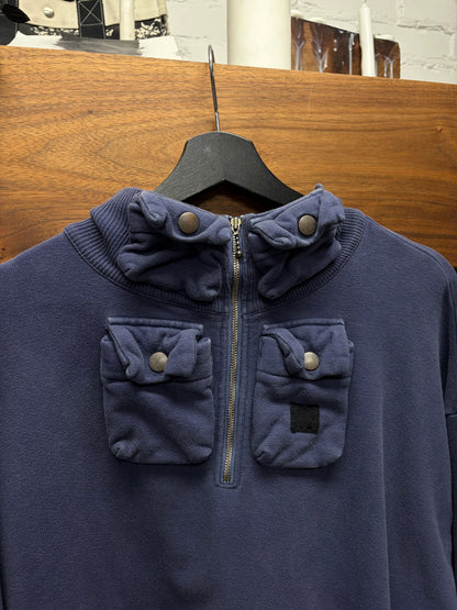 Kapital ‘Nickel 4’ Quarter Zip Dyed Blue Cargo Pocket Sweatshirt