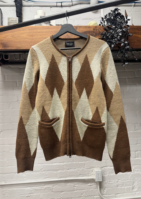 Number (N)ine Argyle Knit Zip-Up Cardigan