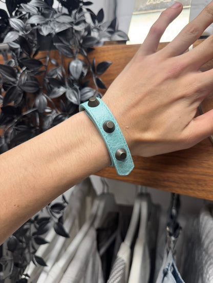 Balenciaga Studded ‘Teal’ Leather Snap Bracelet