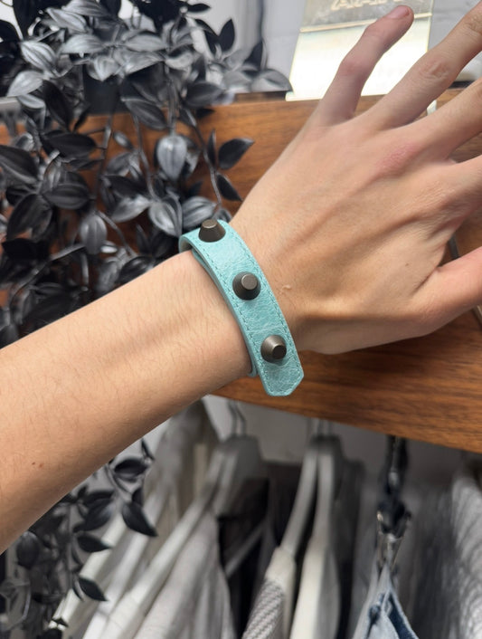 Balenciaga Studded ‘Teal’ Leather Snap Bracelet