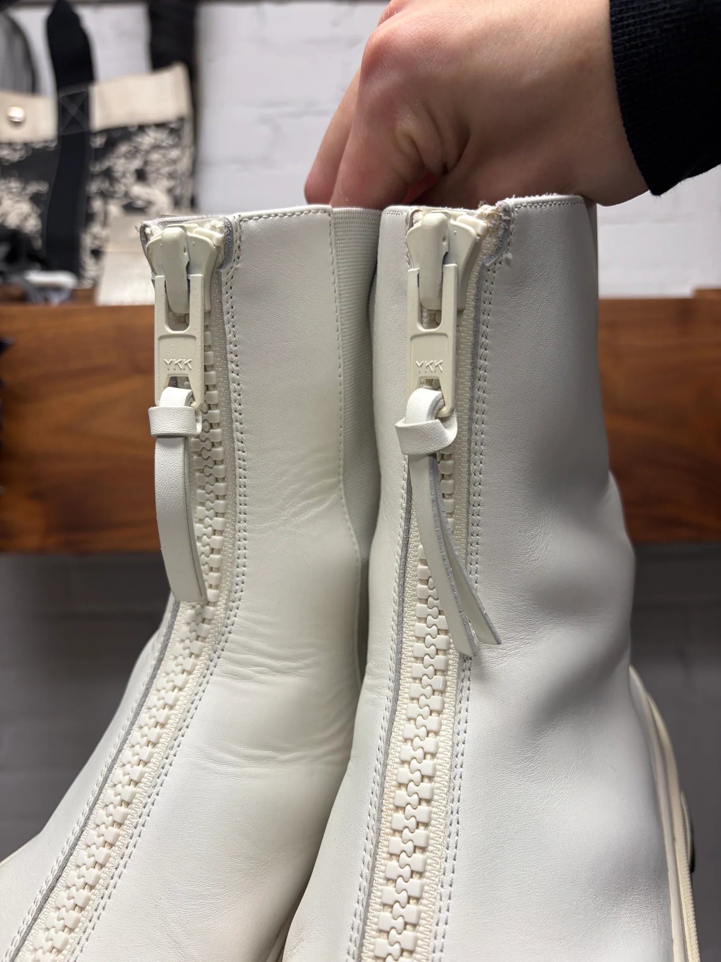 Jil Sander ‘Front Zip’ Cream White Leather Vibram Sole Hiking Boots