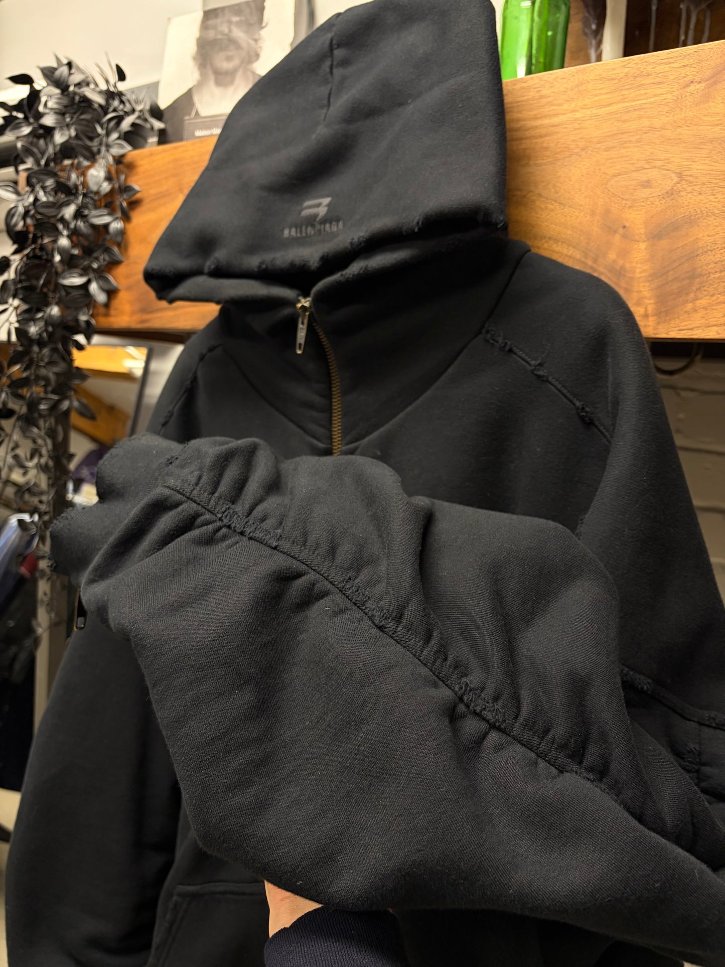 SS2023 Balenciaga ‘Caps’ Destroyed ‘Sporty B Logo’ MudShow Hooded Bomber with Fleece Liner