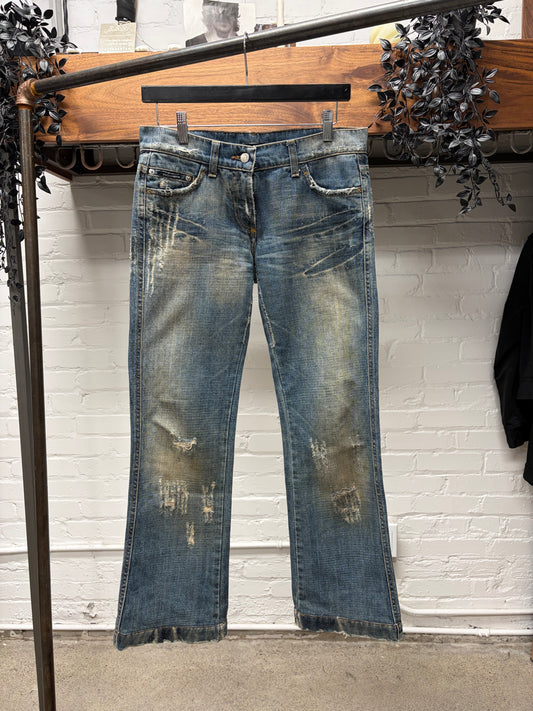 2000s Dolce & Gabbana Dirt Washed Blue Low Rise Denim