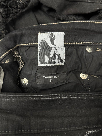 AW2021 Rick Owens ‘Gethsemane’ Waxed Black ‘Tyrone Cut’ Distressed Denim