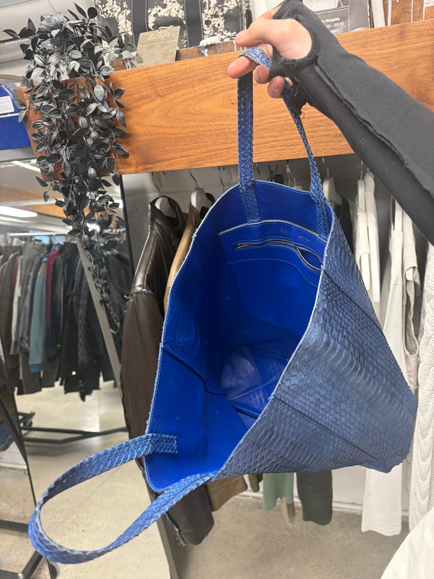 Celine Blue Python Leather Snakeskin Hide Tote Bag