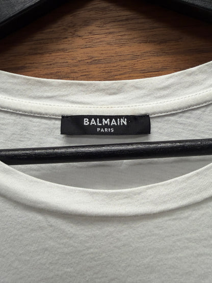 Balmain Embroidered ‘Slant’ Logo White T-Shirt