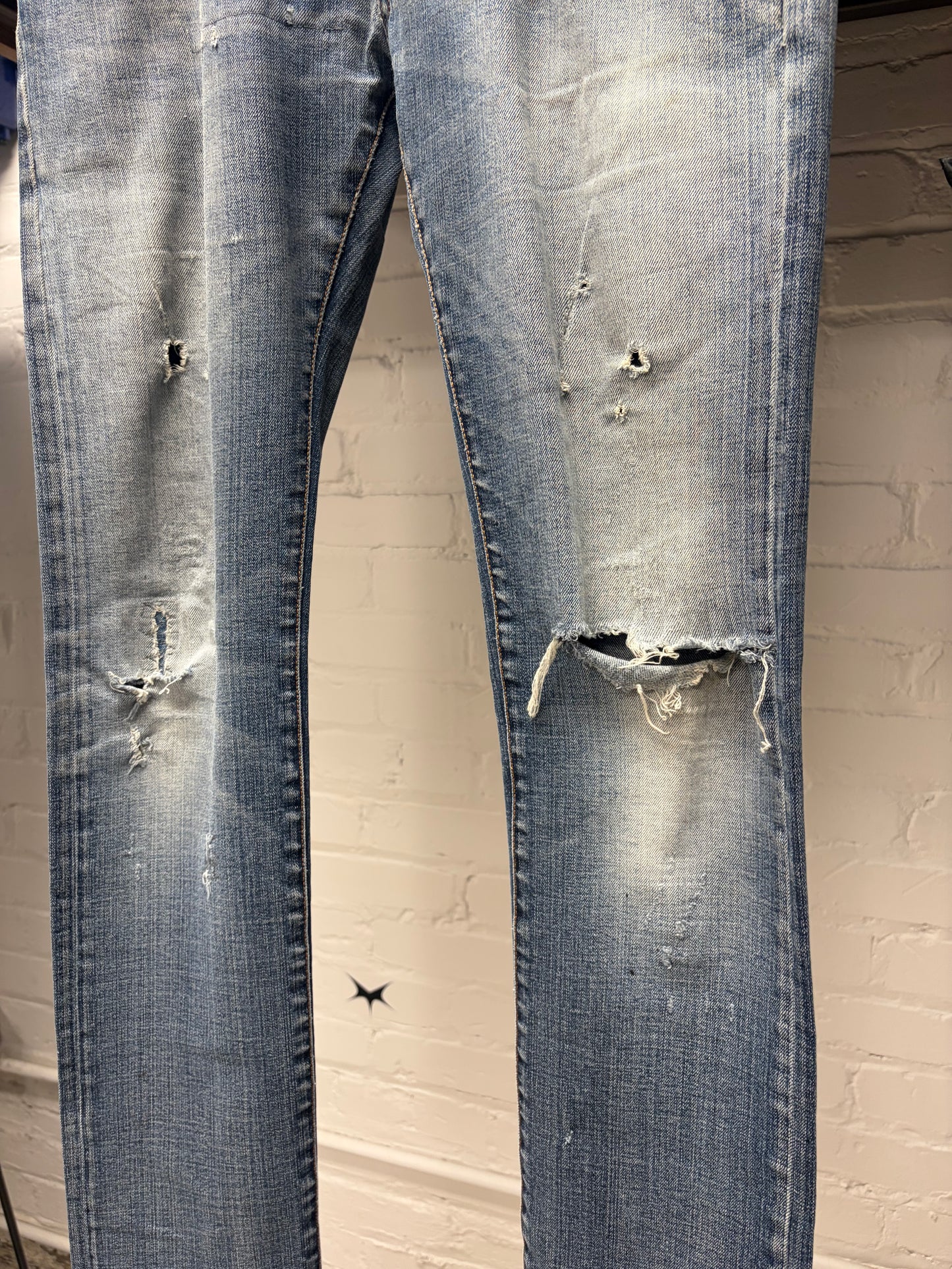 AW2011 Dior Homme ‘Enfold/Unfold’ Distressed Blue Skinny Jeans
