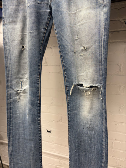 AW2011 Dior Homme ‘Enfold/Unfold’ Distressed Blue Skinny Jeans