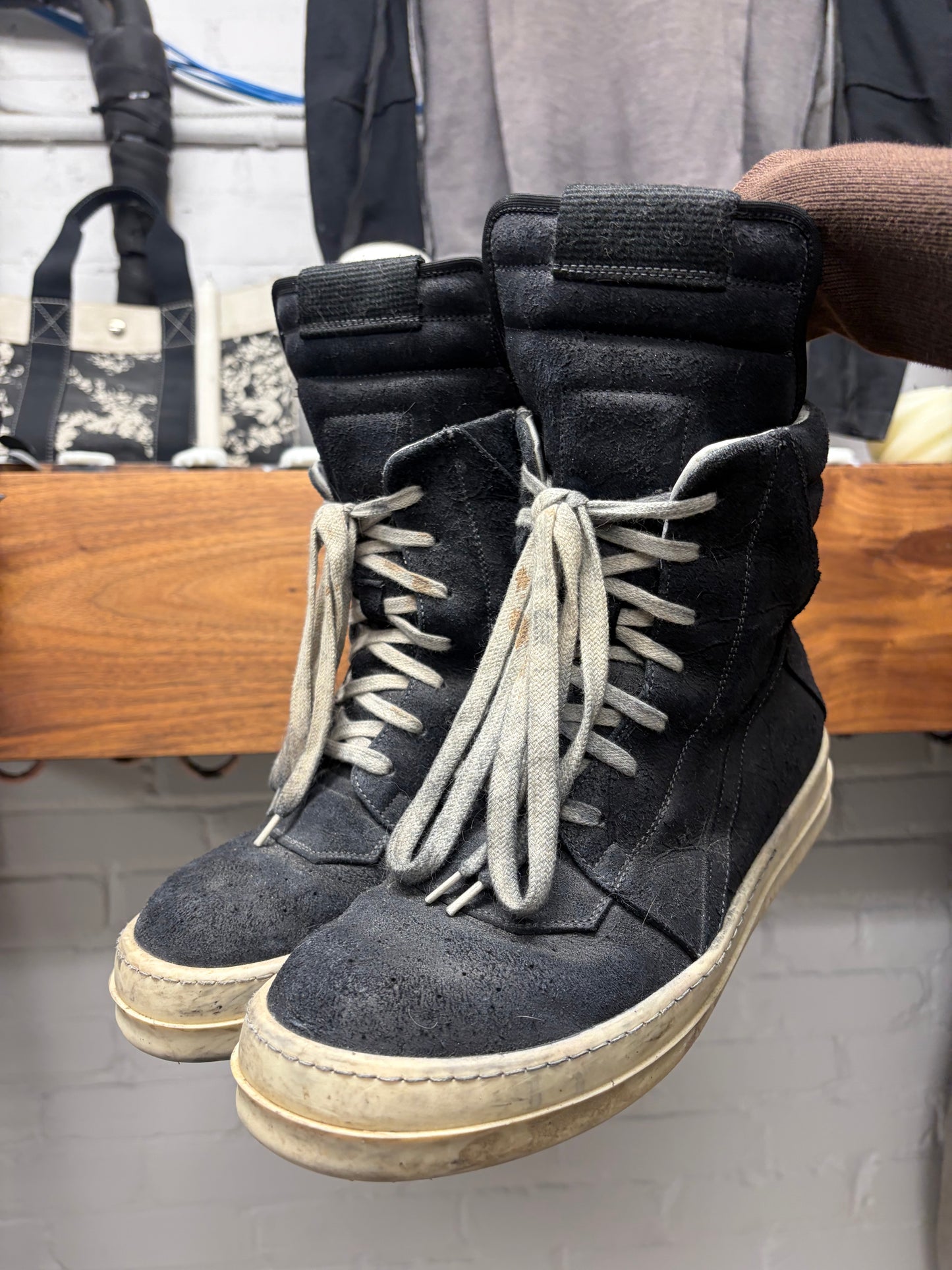 Rick Owens Black/Milk Geobasket High Top Sneakers