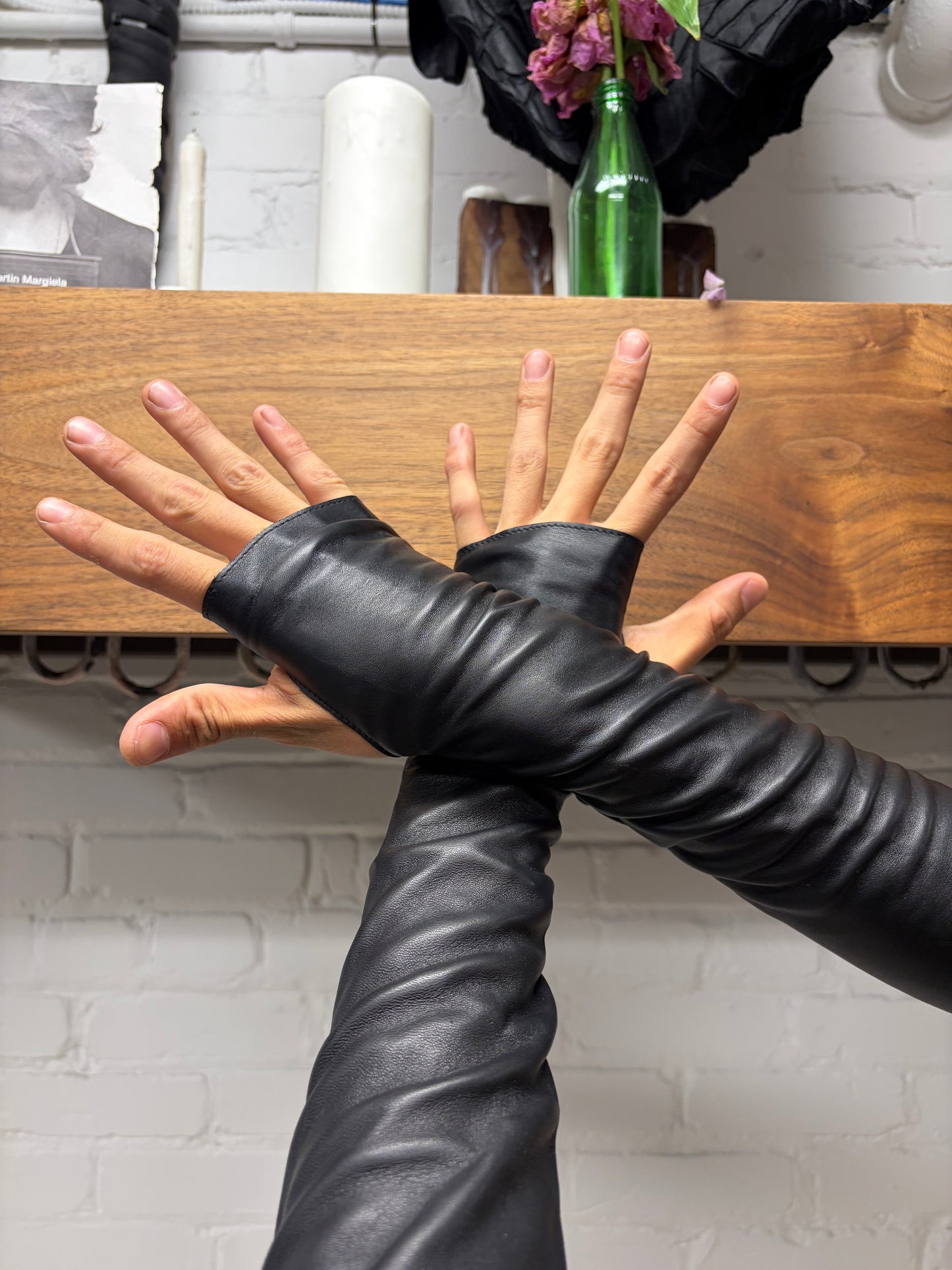 Maison Margiela Lambskin Leather Arm-Sleeves with Thumbhole Cutouts