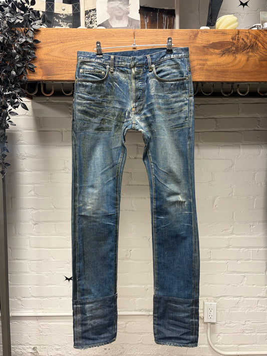 AW2008 Dior Homme ‘Luster’ Waxed Blue Skinny Jeans