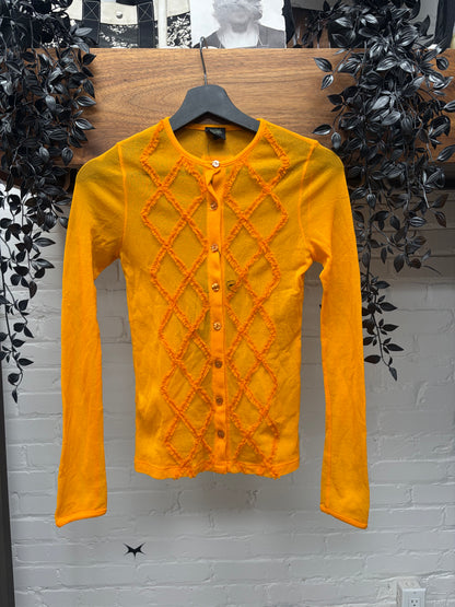Vintage Jean Paul Gaultier Femme ‘Argyle Pattern’ Sheer Yellow Mesh Long Sleeve Shirt