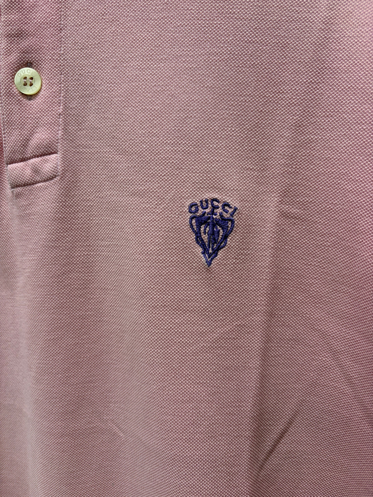 2000s Gucci Pink ‘Crest’ Embroidered Logo Polo