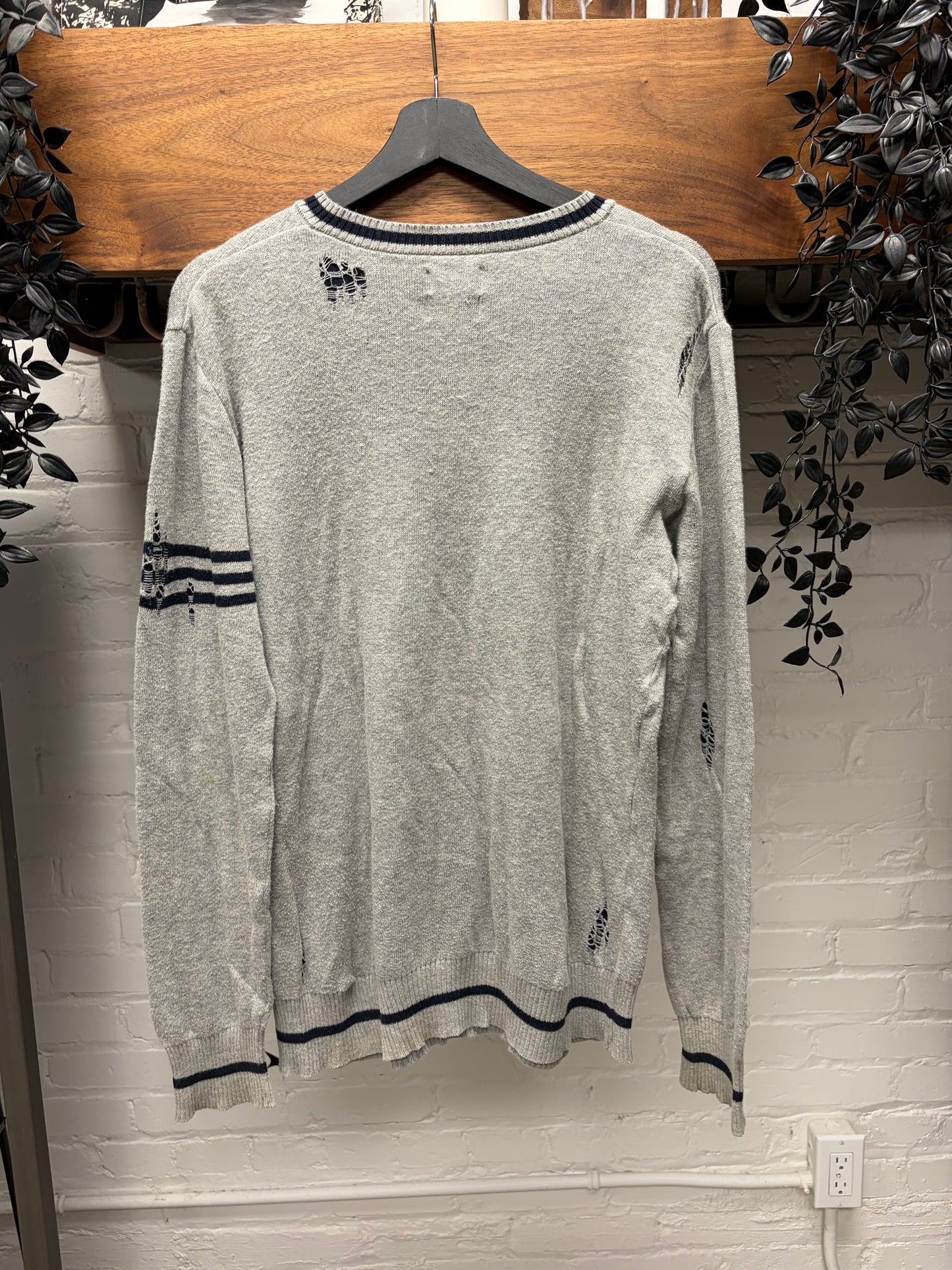 Mihara Yasuhiro Collegiate Grey Distressed Knit Sweater