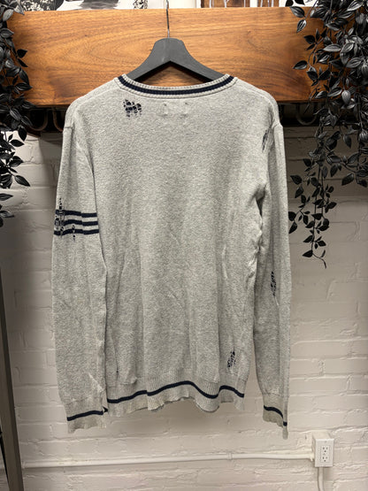 Mihara Yasuhiro Collegiate Grey Distressed Knit Sweater