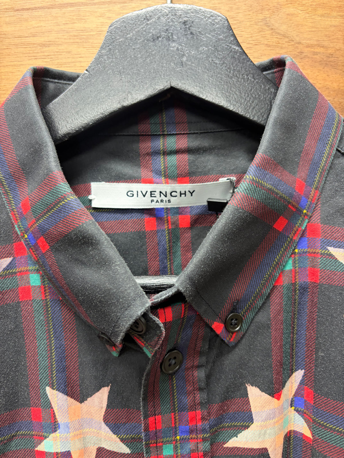 AW2015 Givenchy by Ricardo Tisci ‘Star Print’ Black/Red Plaid Button Up Shirt