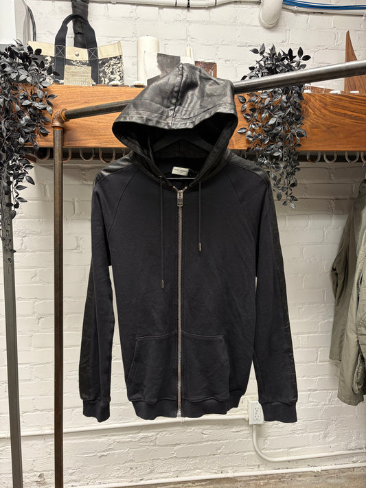 AW2014 Saint Laurent Leather/Cotton Zip-Up Hoodie