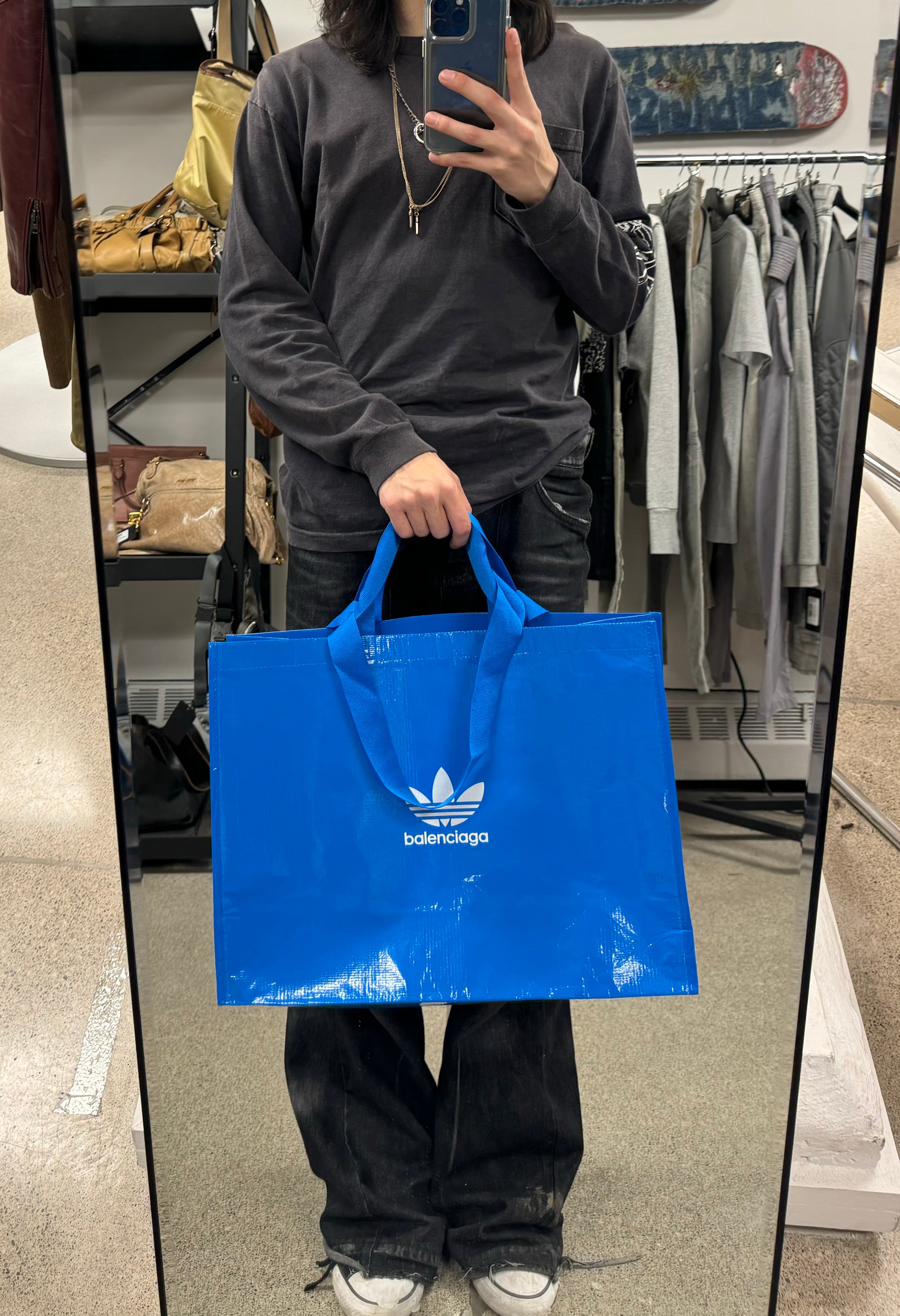 Balenciaga x Adidas Reusable Blue Tote Shoulder Bag