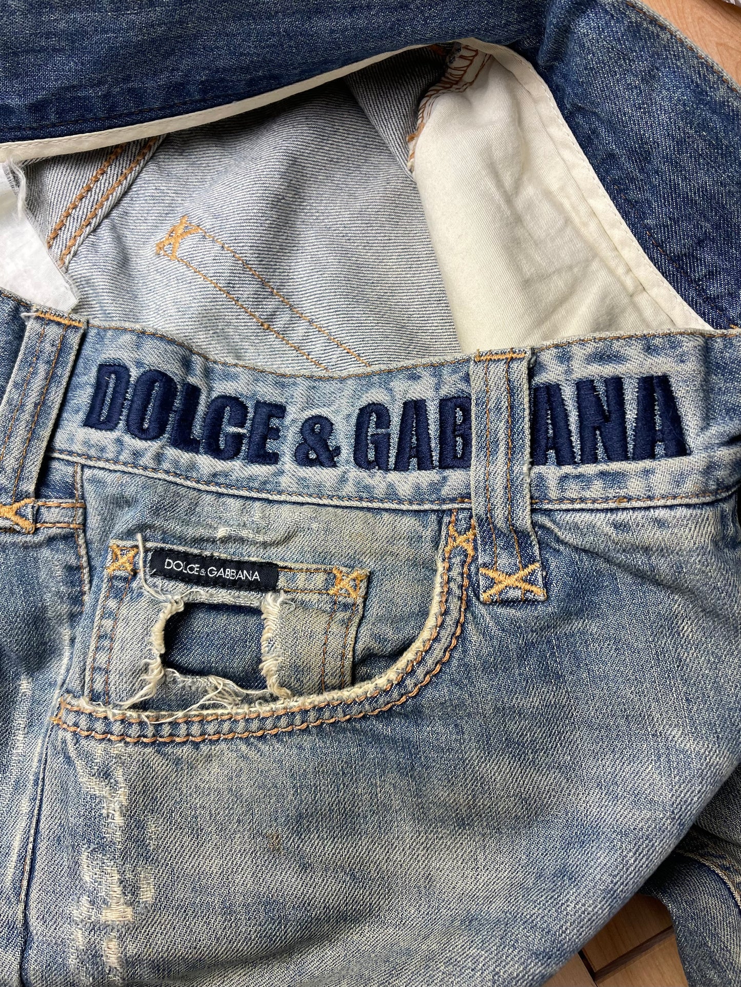 Dolce & Gabbana Light Wash ‘Peace’ Logo Denim