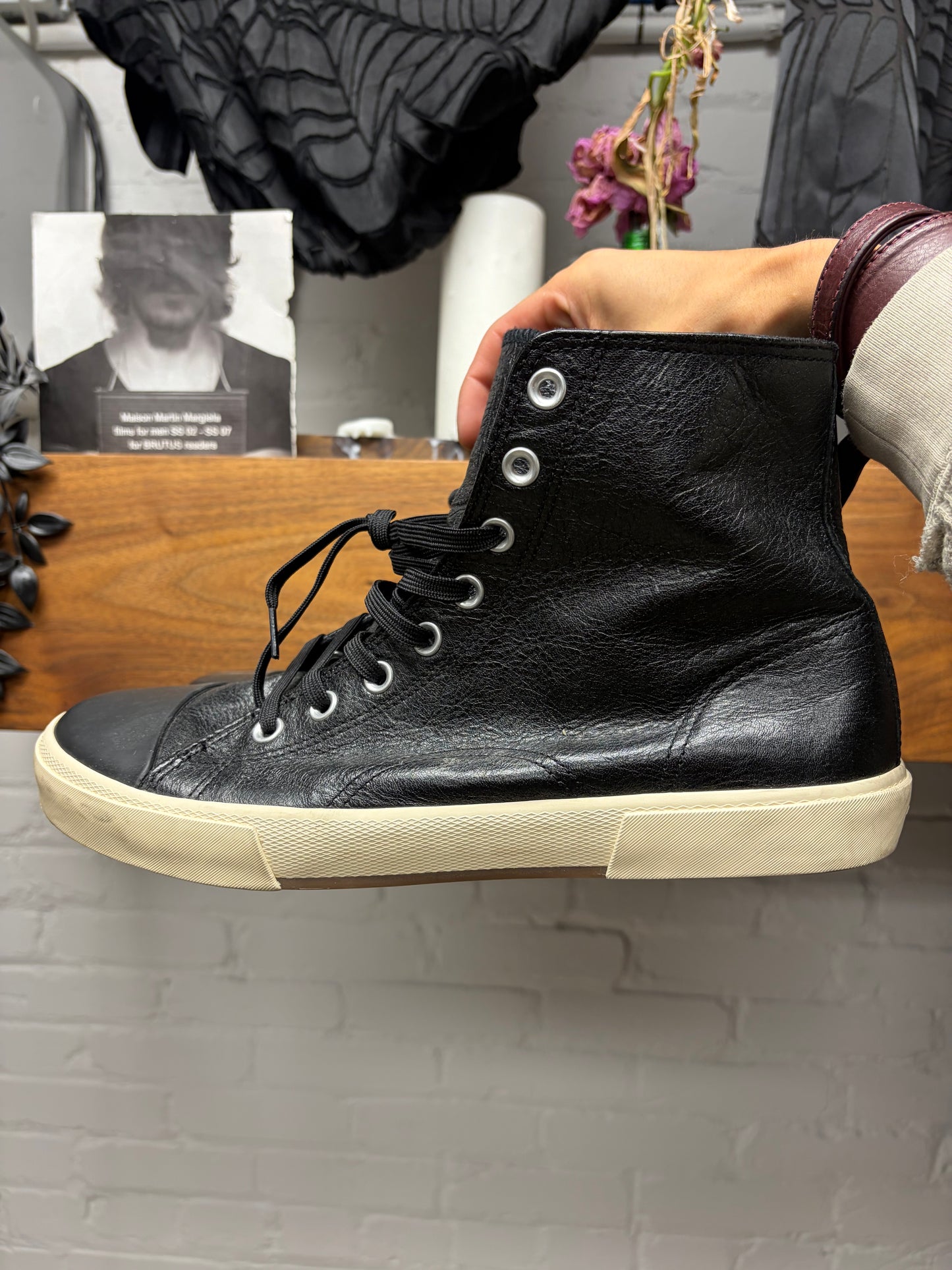 Balenciaga ‘Paris’ Black Leather High Top Sneakers