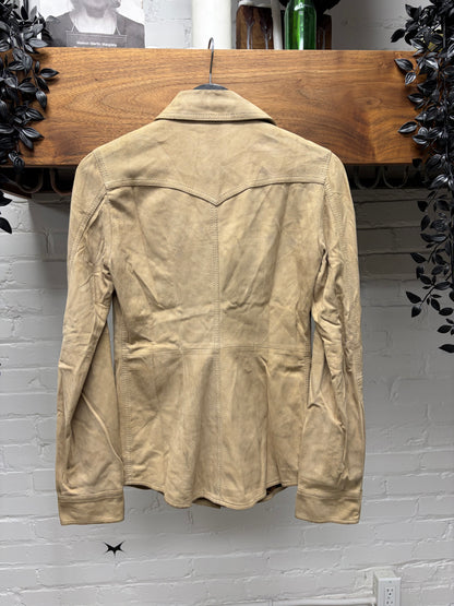 Dolce & Gabanna ‘Mainline’ Tan Goatskin Suede Western Inspired Button Snap Shirt