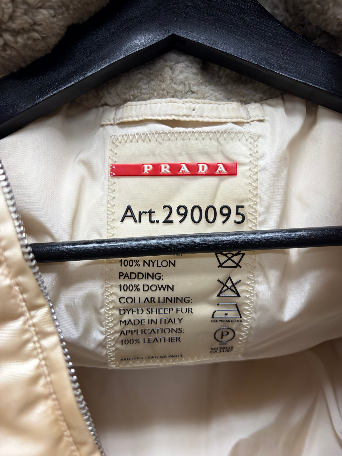2006 Prada Gold Puffer Vest with Leather Belted Collar and Sheep Fur Trim