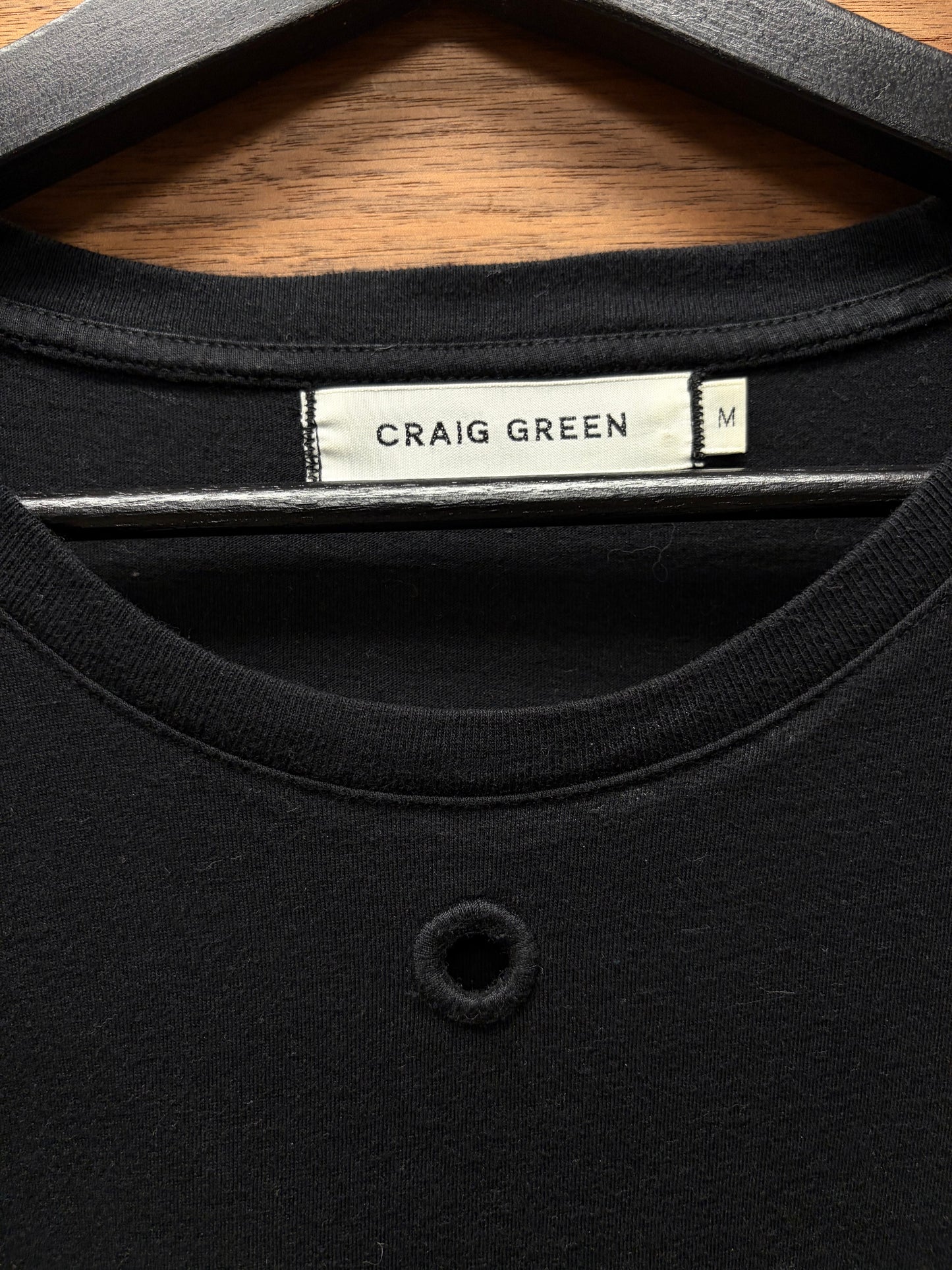 Craig Green ‘Eyelet Hole’ Black Short Sleeve Cotton T-Shirt