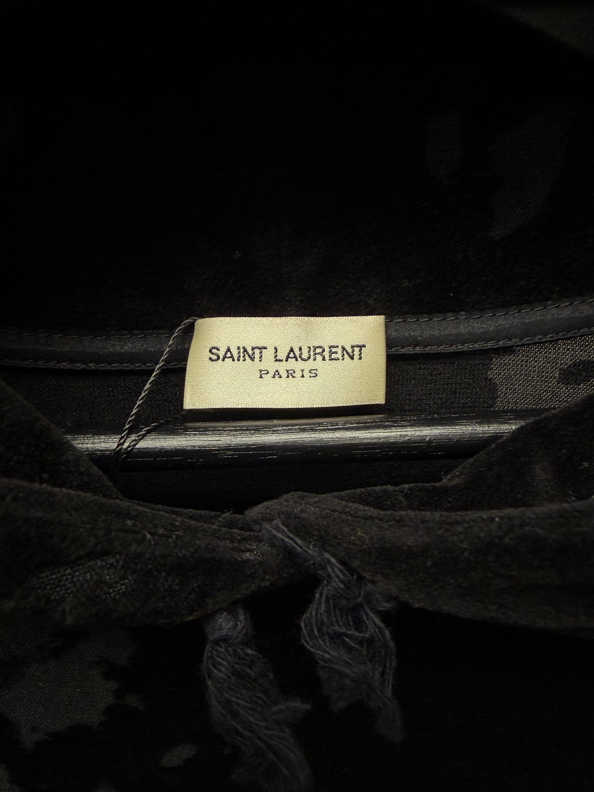 2018 Saint Laurent Black Velvet Distressed ‘Splatter’ Hoodie