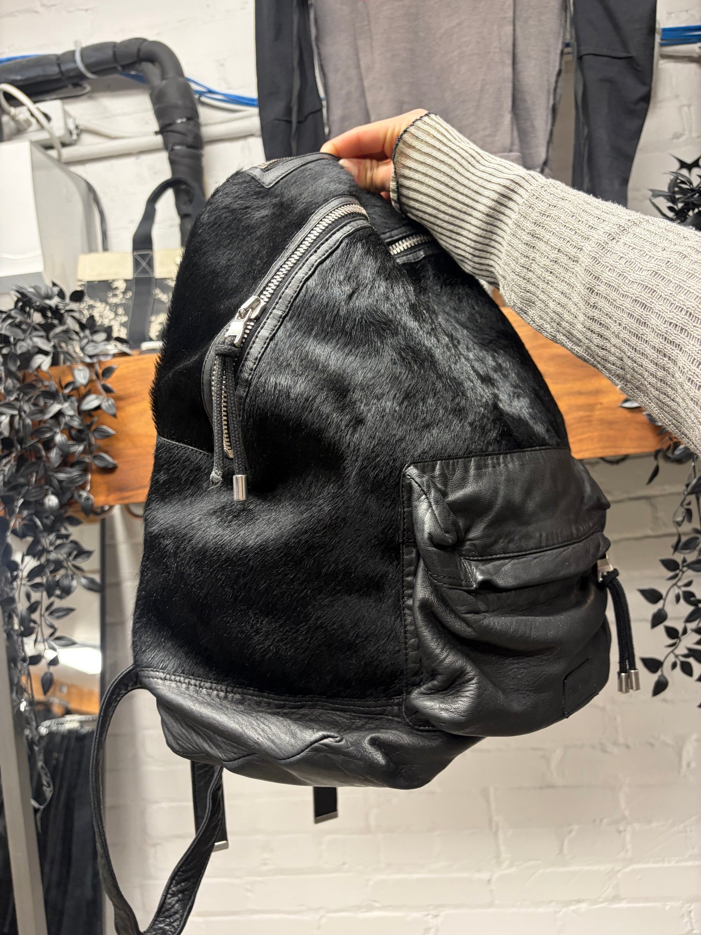 Balmain Pony-Hair/Black Lambskin Leather Backpack