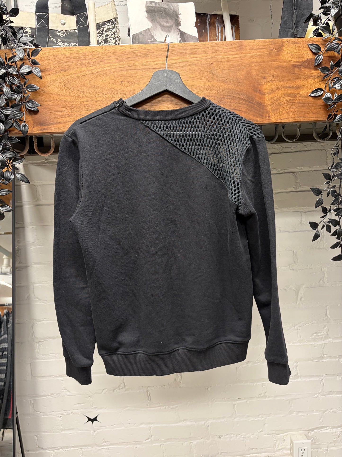 2013 Saint Laurent Hybrid Mesh/Cotton Asymmetric Shoulder Sweatshirt