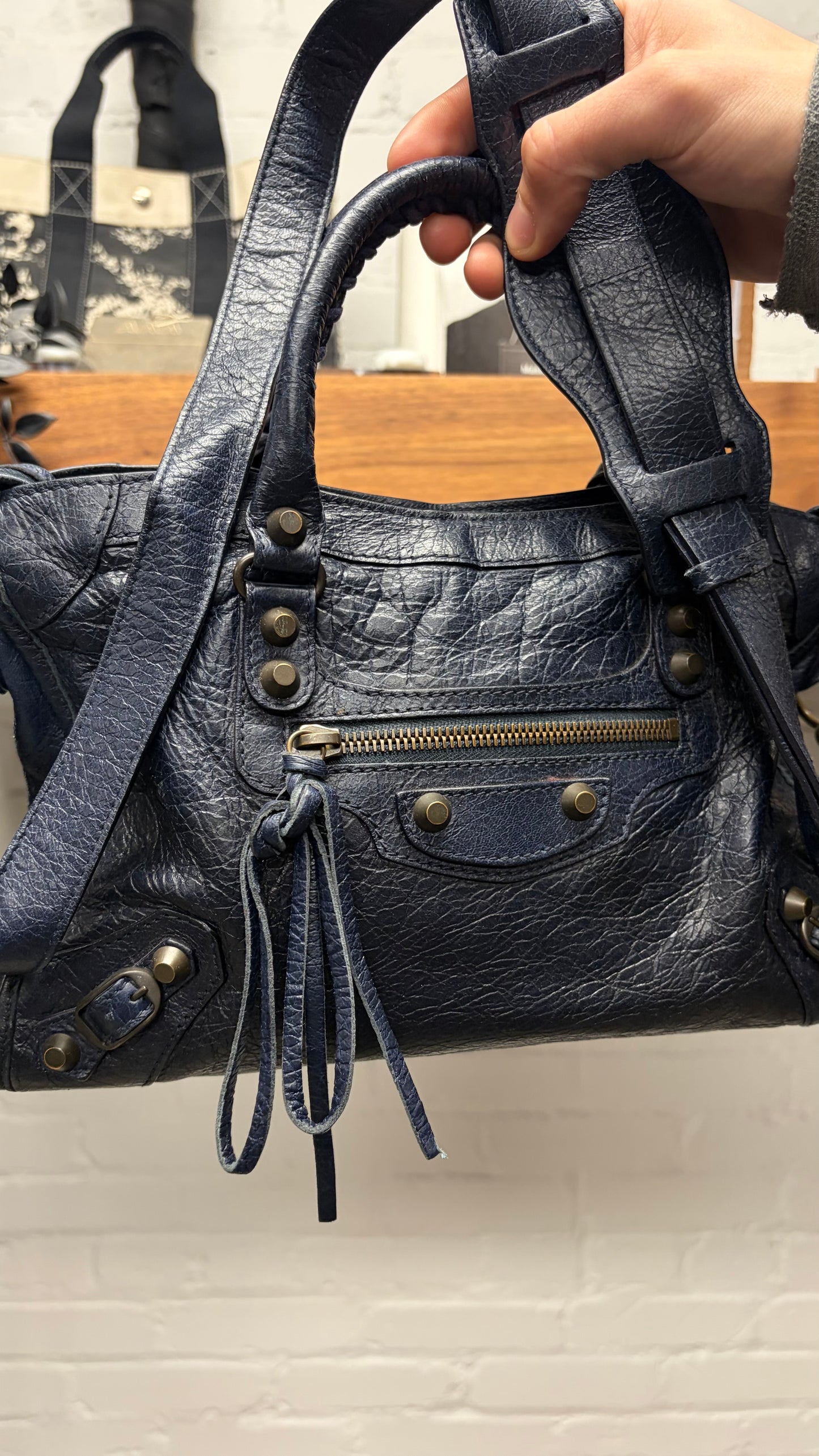 Balenciaga Purple Lamb Leather  ‘Mini City Bag’ With Crossbody Strap