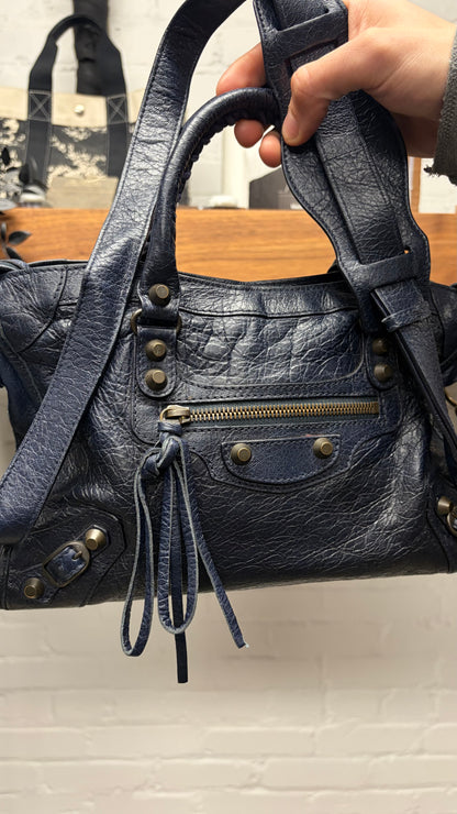 Balenciaga Purple Lamb Leather  ‘Mini City Bag’ With Crossbody Strap