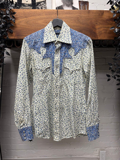SS2004 Gucci by Tom Ford Cream/Blue ‘Western’ Pearl Button Snap Shirt