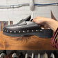 Prada Leather Studded Wood Sole Clogs