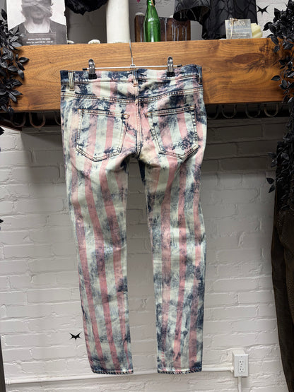SS2011 Balmain by Christophe Decarnin ‘Flag’ Bleach Distressed Low Rise Skinny Jeans
