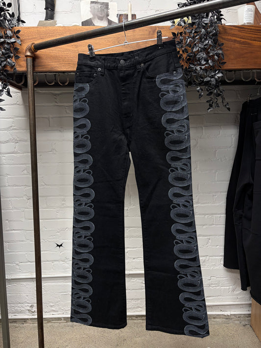 Hysteric Glamour Waxed ‘Snake Print’ Flared Denim
