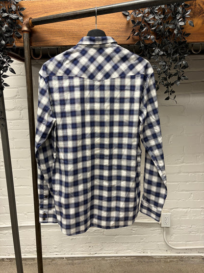 Balmain Blue Plaid Patterned Button Snap Collared Shirt