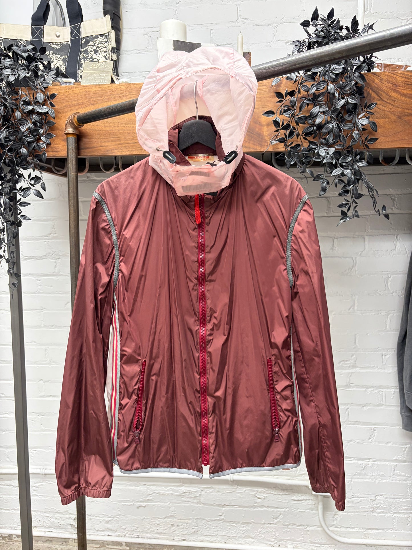 Vintage 90s Prada Sport Burgundy/Pink Nylon Shell Jacket