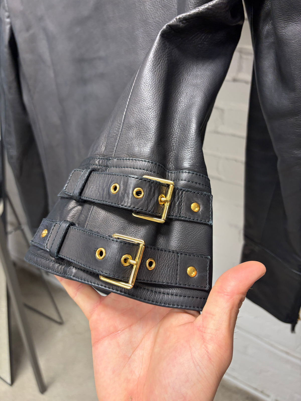 Gucci by Frida Giannini Black Lambskin ‘Double Zip’ Cropped Leather Jacket