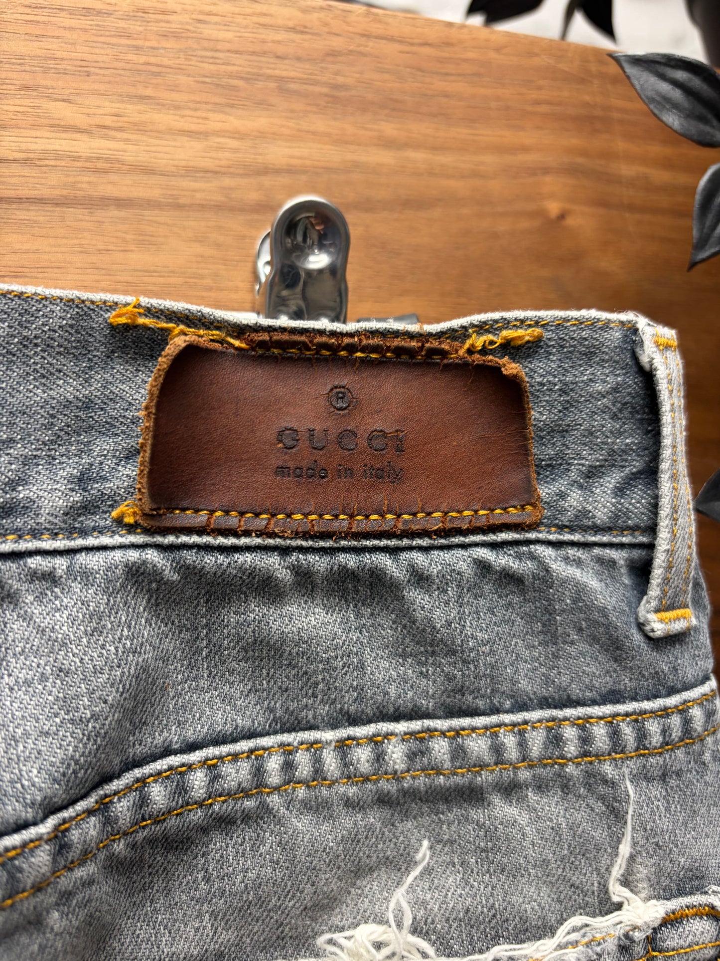 2000s Gucci Heavily Distressed Grey Washed Skinny Jeans