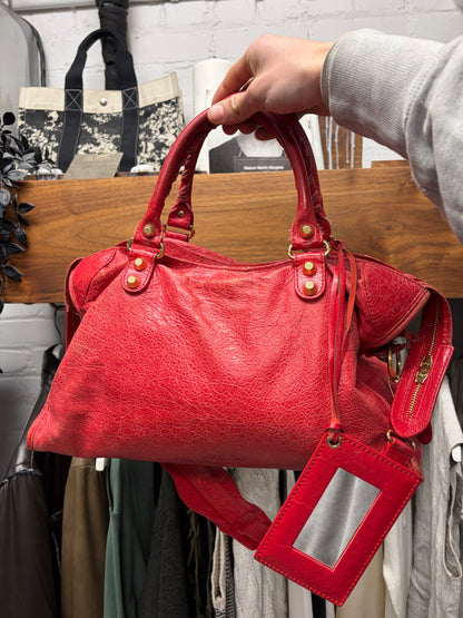Balenciaga Red/Gold Hardware ‘City Bag’ with Crossbody Strap