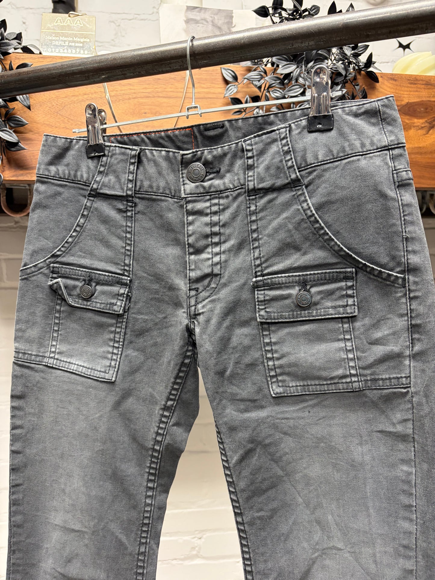 2000s Hysteric Glamour Grey Flared Leg Cargo Denim