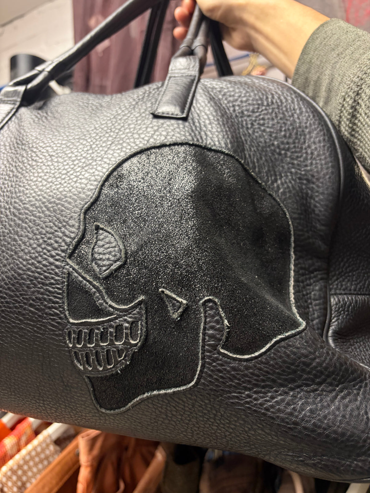 AW2014 Yohji Yamamoto Pour Homme ‘Skull Head’ Black Leather Top Handle Bowling Bag