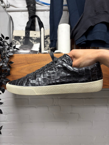 Saint Laurent Black ‘Crocodile’ Embossed Leather Low Top Sneakers