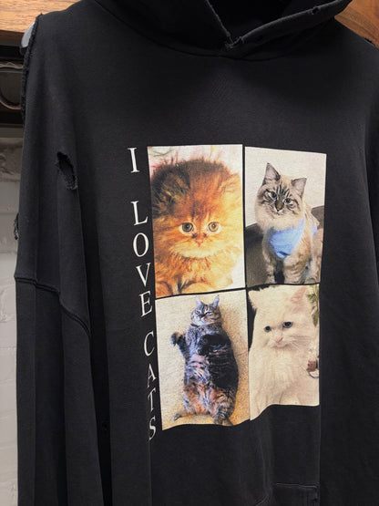 2020 Balenciaga ‘I Love Cats’ Distressed Black Pullover Hoodie