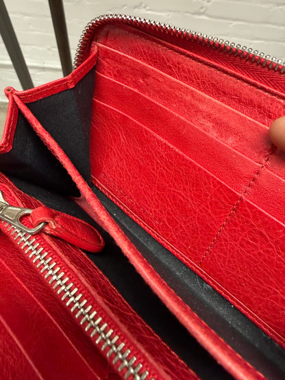 Balenciaga Red Leather ‘Brogue’ Continental Long Wallet