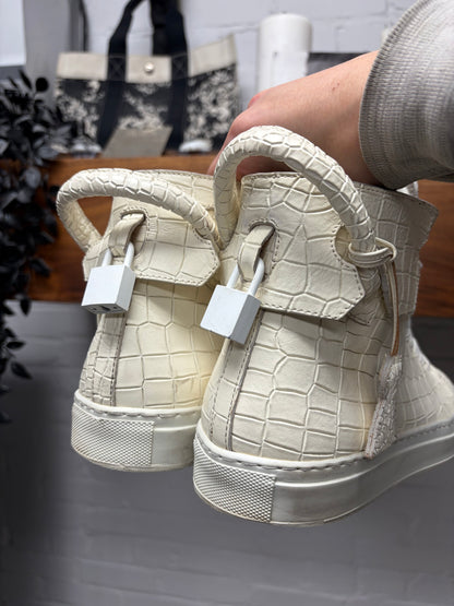 Buscemi x En Noir Croc Embossed Cream White Leather High Top Sneakers