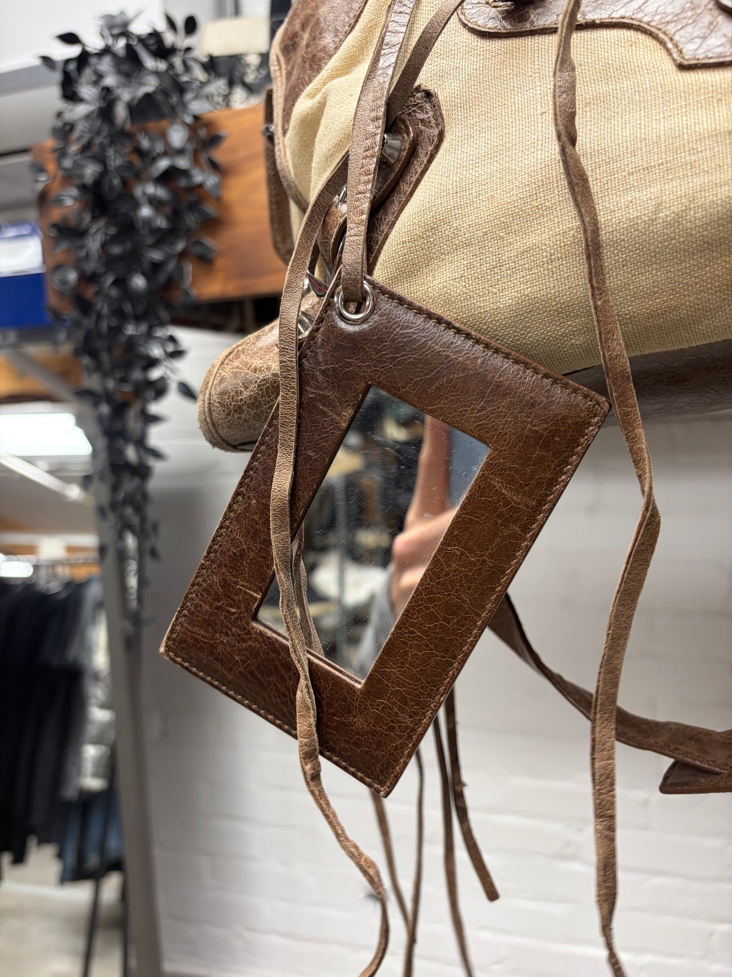 Balenciaga Brown Natural Linen/Leather ‘City Bag’ With Crossbody Strap