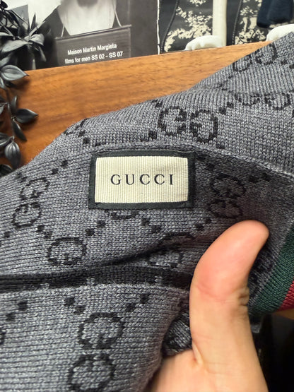 Gucci ‘Guccisima’ Black/Grey Double Sided Monogram Wool Scarf